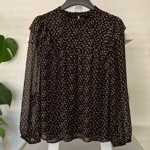 Madewell Black Floral Sheer Blouse L